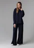 French Connection Navy Luxe Wide Leg Draped Trouser - L Image 3