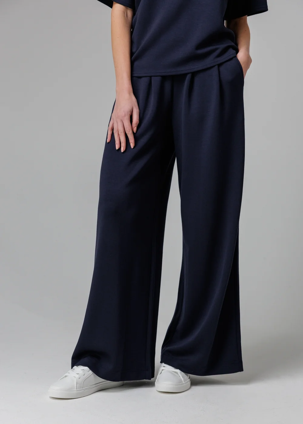 French Connection Navy Luxe Wide Leg Draped Trouser - L Image 1