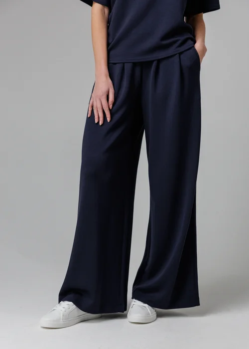 French Connection Navy Luxe Wide Leg Draped Trouser - L Image 1