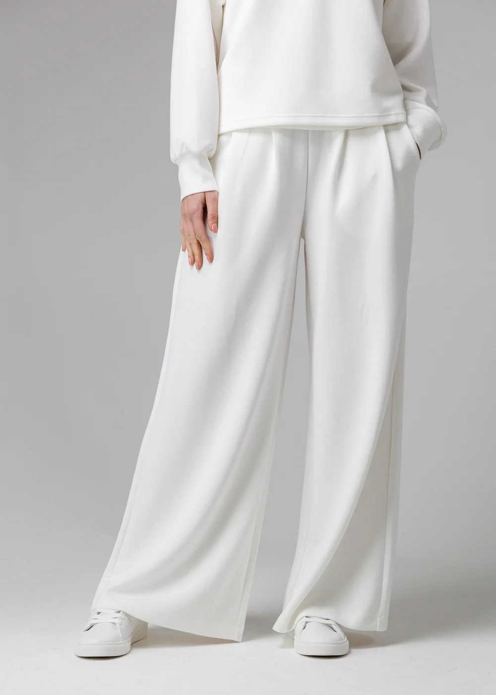 French Connection White Luxe Wide Leg Draped Trouser - M Image 3
