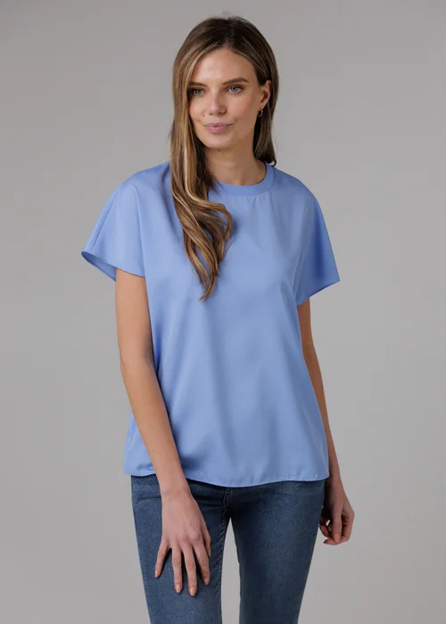 French Connection Blue Crew Neck Short Sleeve Crepe Top - 14 Image 1