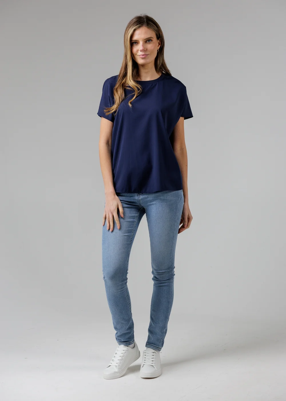 French Connection Navy Crew Neck Short Sleeve Crepe Top - 8 Image 4