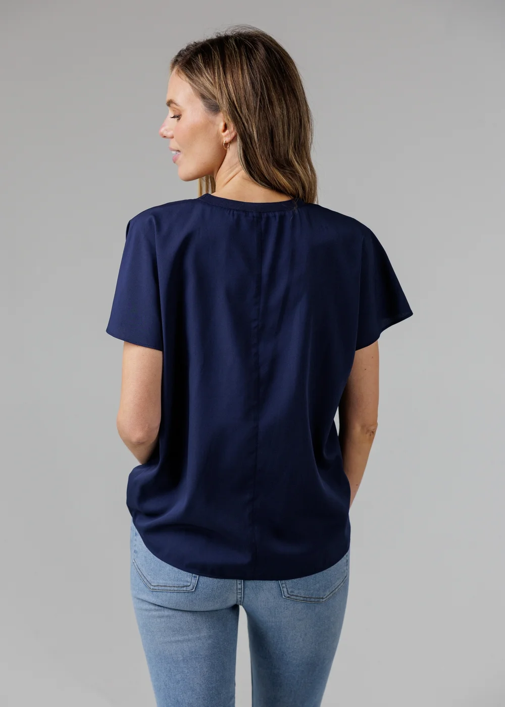 French Connection Navy Crew Neck Short Sleeve Crepe Top - 8 Image 2