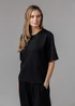 French Connection Black Luxe Short Sleeve Crew Neck Pinched Top - XL Image 1