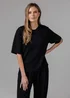 French Connection Black Luxe Short Sleeve Crew Neck Pinched Top - XL Image 3
