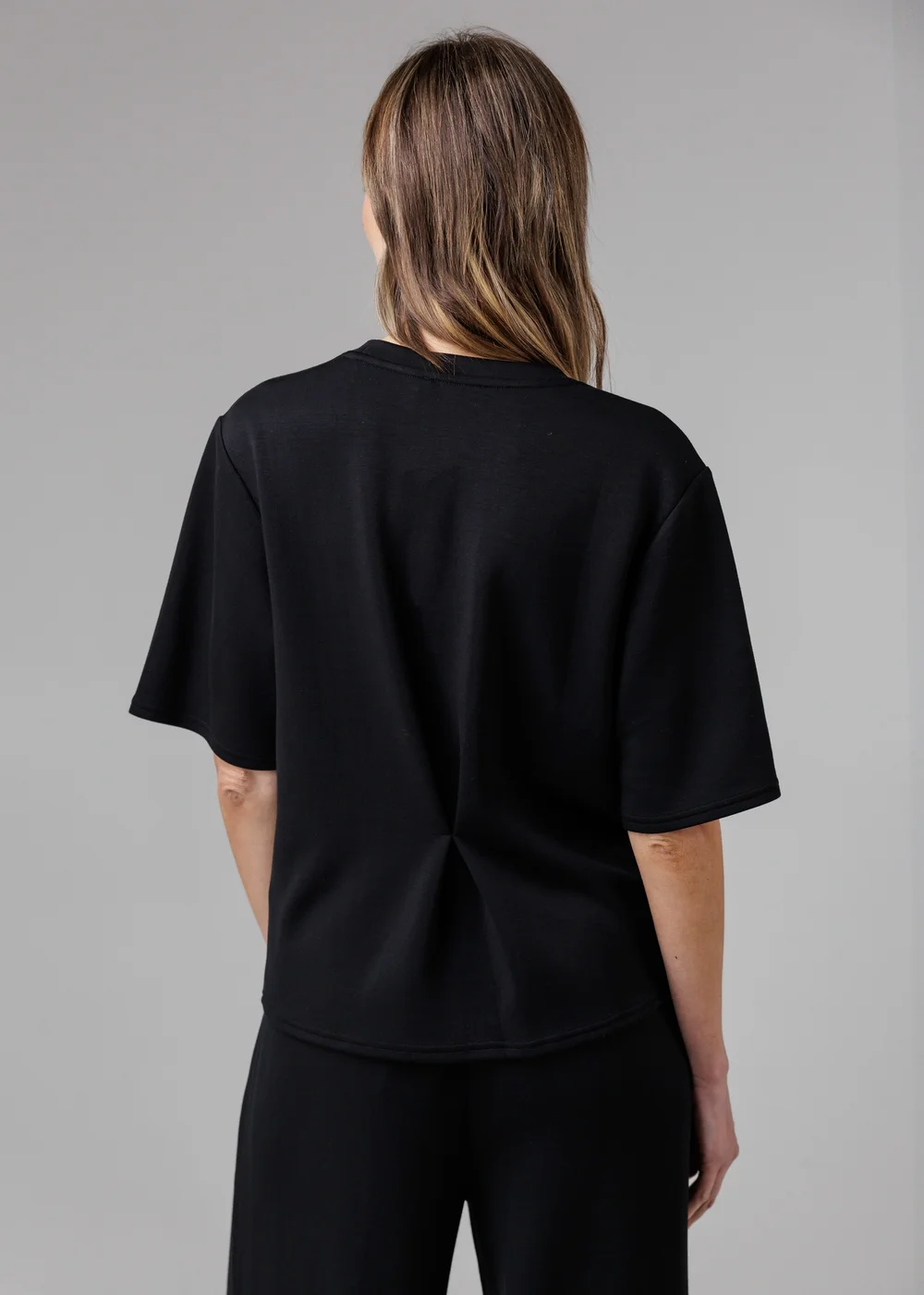 French Connection Black Luxe Short Sleeve Crew Neck Pinched Top - XL Image 2