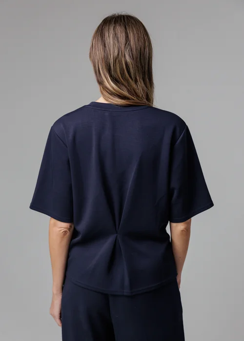 French Connection Navy Luxe Short Sleeve Crew Neck Pinched Top - M Image 2