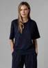 French Connection Navy Luxe Short Sleeve Crew Neck Pinched Top - M Image 1