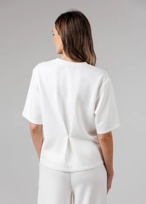 French Connection White Luxe Short Sleeve Crew Neck Pinched Top - XL Image 2