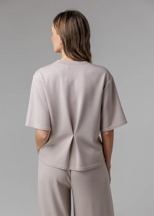 French Connection Beige Luxe Short Sleeve Crew Neck Pinched Top - XS Image 2