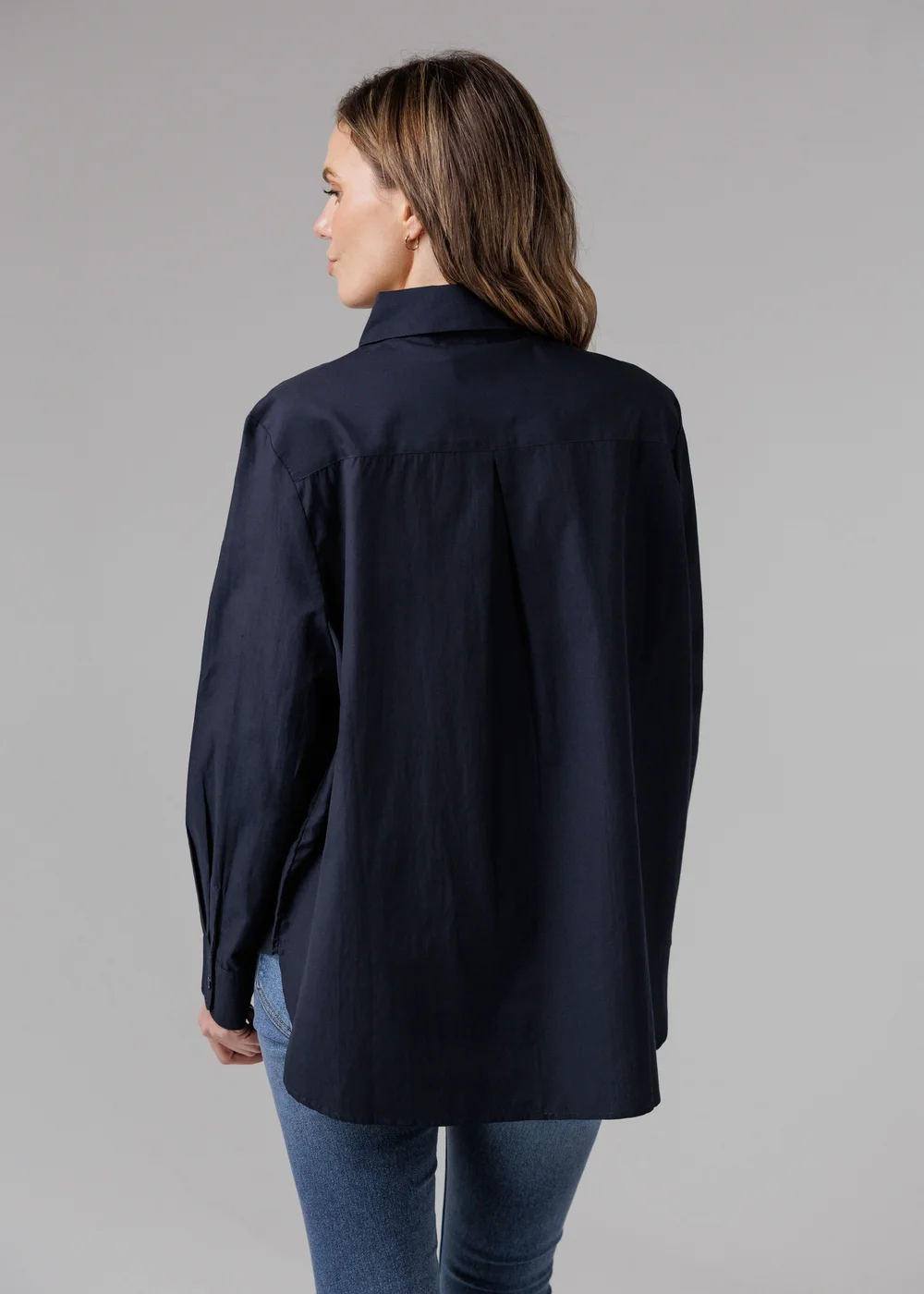 French Connection Navy Cotton Long Sleeve Chest Pocket Poplin Popover High-Low Hem Shirt - 12 Image 2