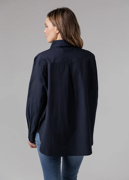 French Connection Navy Cotton Long Sleeve Chest Pocket Poplin Popover High-Low Hem Shirt - 12 Image 2