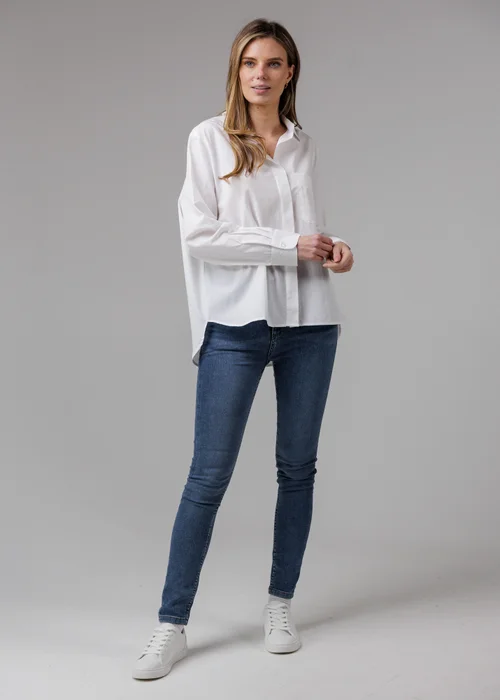 French Connection White Cotton Long Sleeve Chest Pocket Poplin Popover High-Low Hem Shirt - 8 Image 4