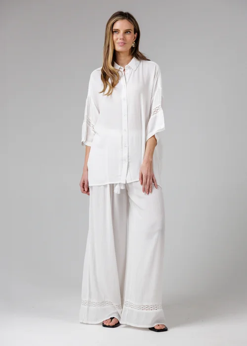 French Connection White Crinkle Trim Oversized Short Sleeve Button Up Shirt - XS Image 4
