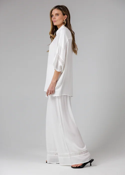 French Connection White Crinkle Trim Oversized Short Sleeve Button Up Shirt - XS Image 3