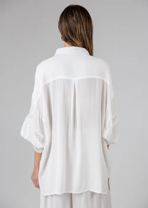 French Connection White Crinkle Trim Oversized Short Sleeve Button Up Shirt - XS Image 2