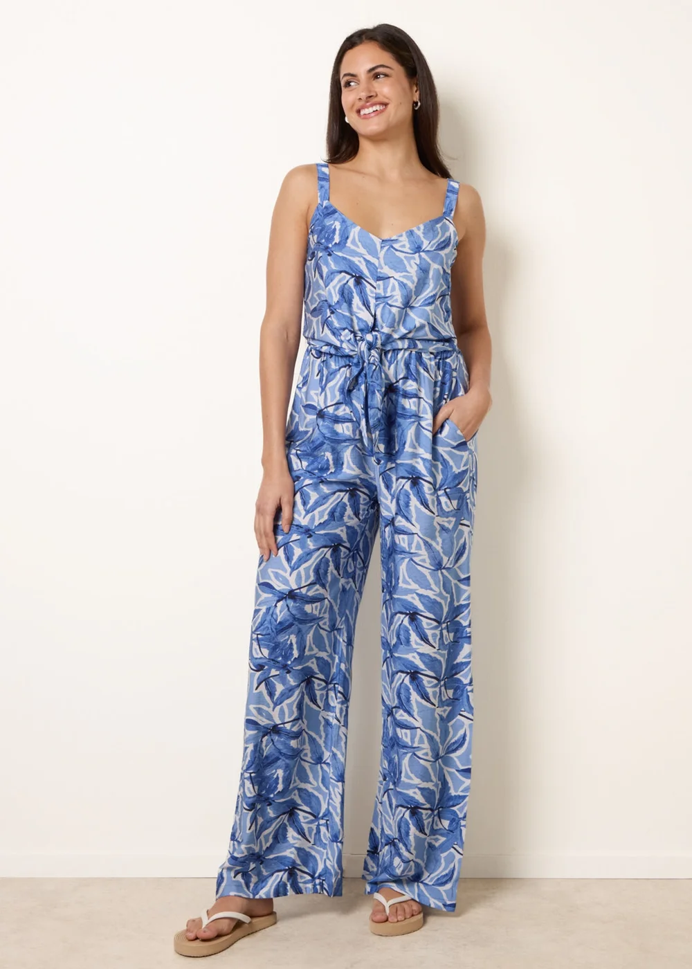 Blue Vanilla Navy Tie Front Jumpsuit - L Image 1