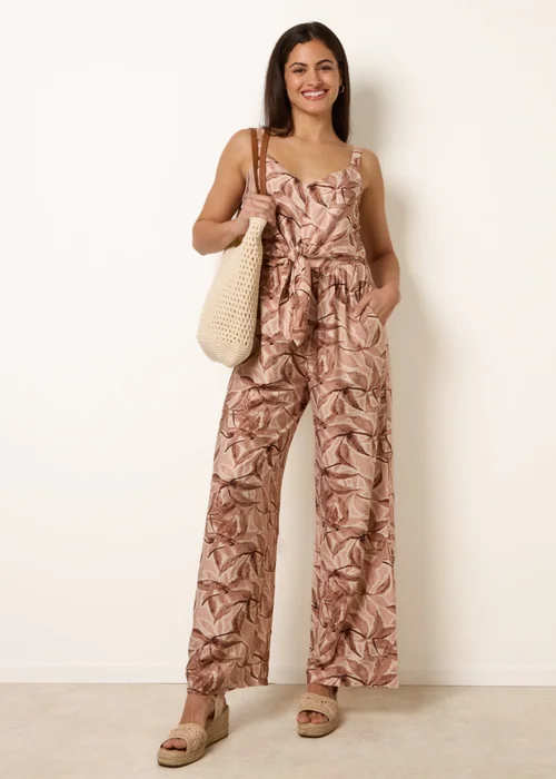 Blue Vanilla Beige Tie Front Jumpsuit - L Image 3