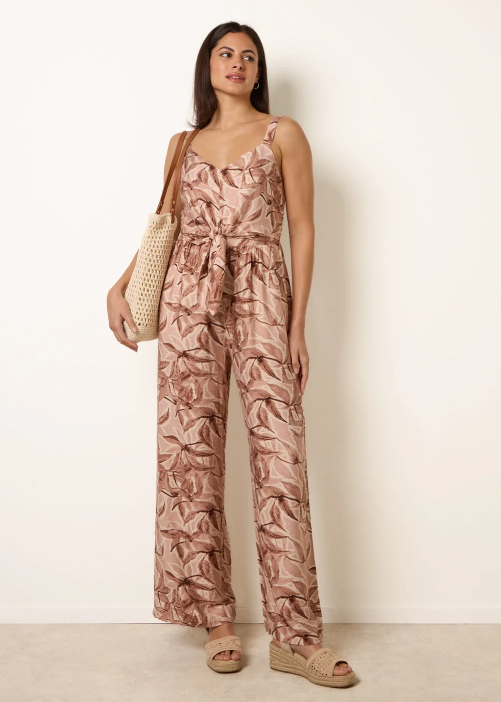 Blue Vanilla Beige Tie Front Jumpsuit - L Image 1