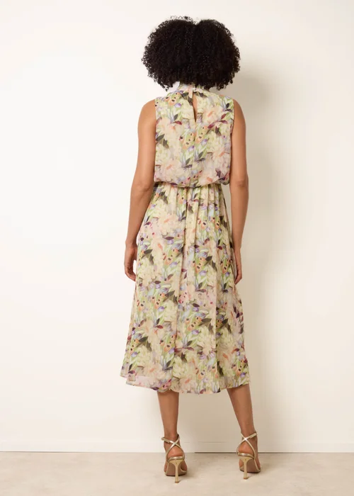 Blue Vanilla Green Watercolour Printed Sleeveless Midi Dress - M Image 5