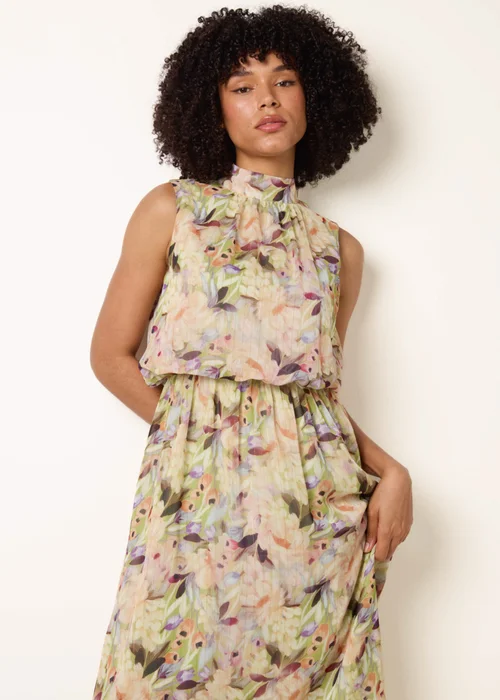 Blue Vanilla Green Watercolour Printed Sleeveless Midi Dress - M Image 3