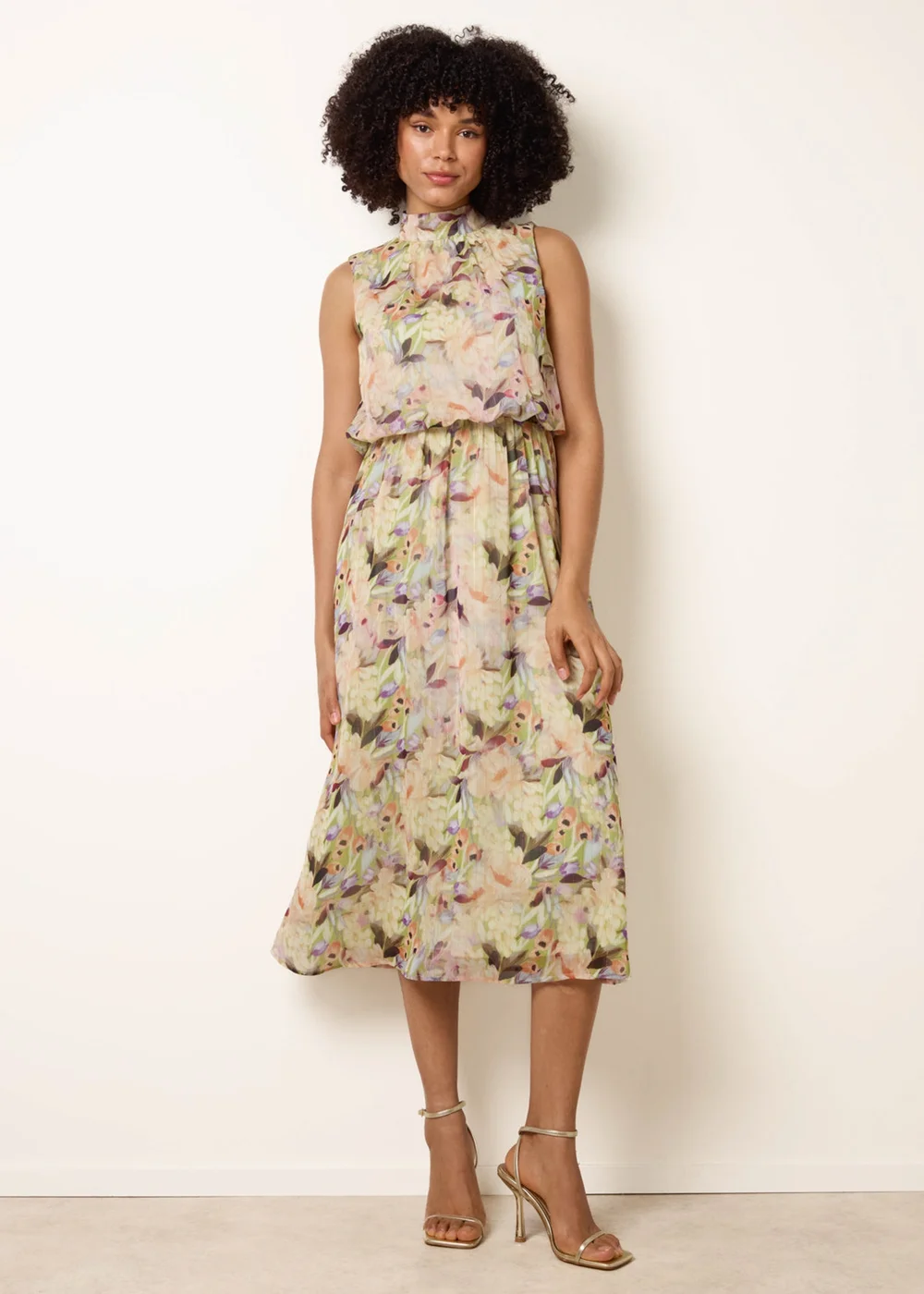 Blue Vanilla Green Watercolour Printed Sleeveless Midi Dress - M Image 4