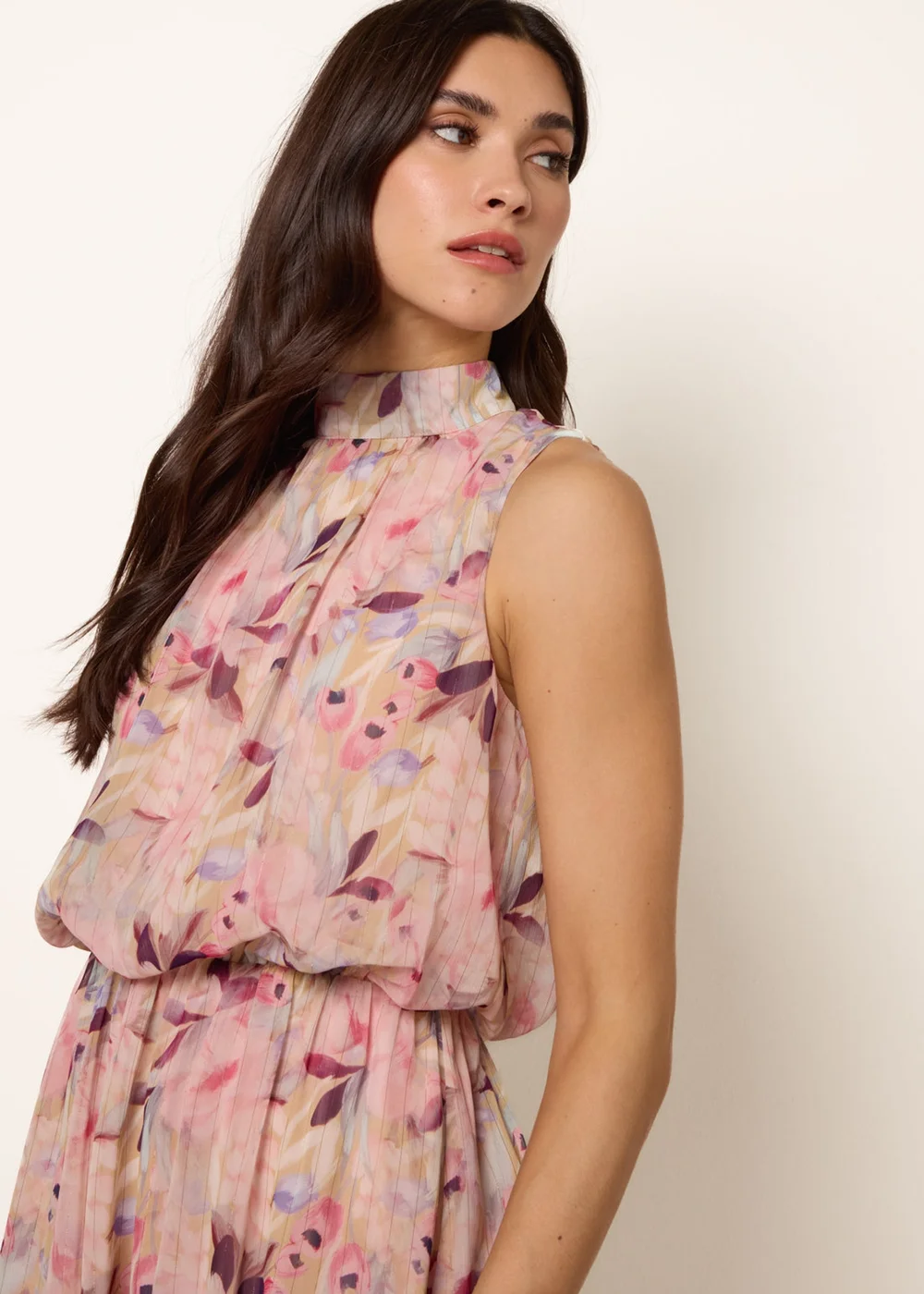 Blue Vanilla Pink Watercolour Printed Sleeveless Midi Dress - XL Image 4