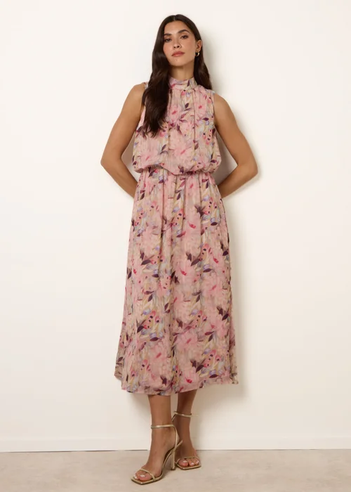 Blue Vanilla Pink Watercolour Printed Sleeveless Midi Dress - XL Image 5