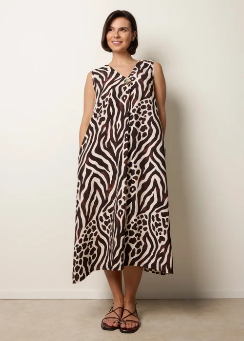 Blue Vanilla Brown Animal Print V Neck Dress - S/M Image 3