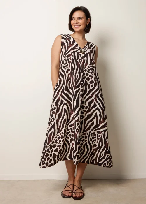Blue Vanilla Brown Animal Print V Neck Dress - S/M Image 1