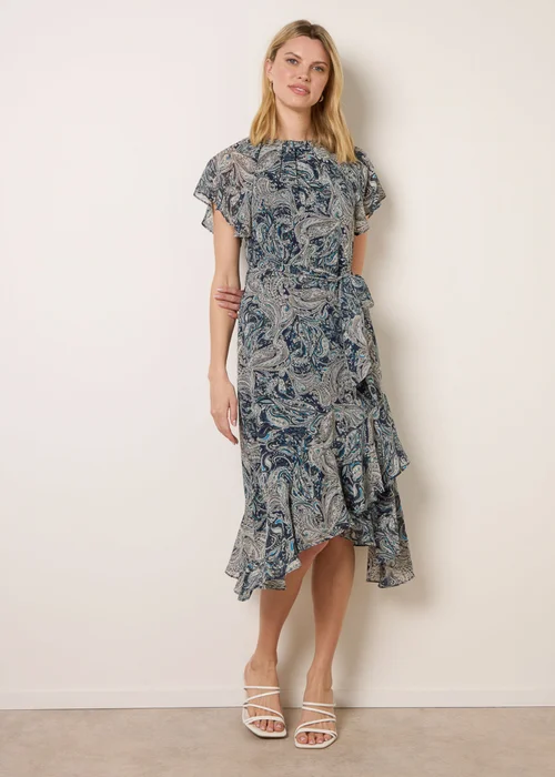 Blue Vanilla Navy Paisley Print Angel Sleeve Asymmetric Midi Dress - 8 Image 1