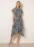 Blue Vanilla Navy Paisley Print Angel Sleeve Asymmetric Midi Dress - 8 Image 3