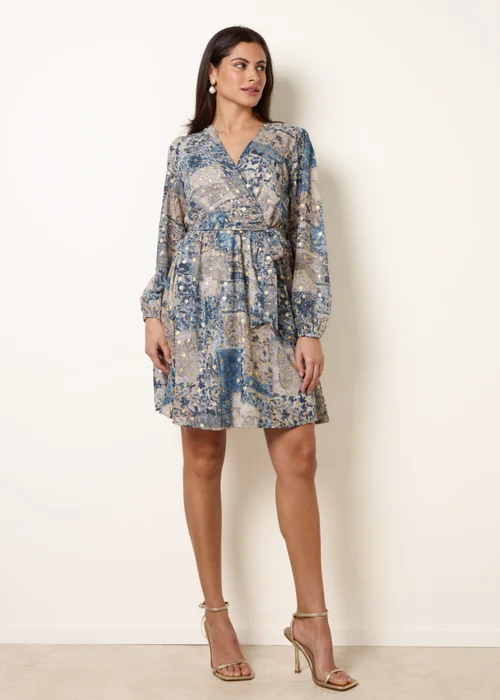 Blue Vanilla Blue Foil Patchwork Mini Dress - M Image 2