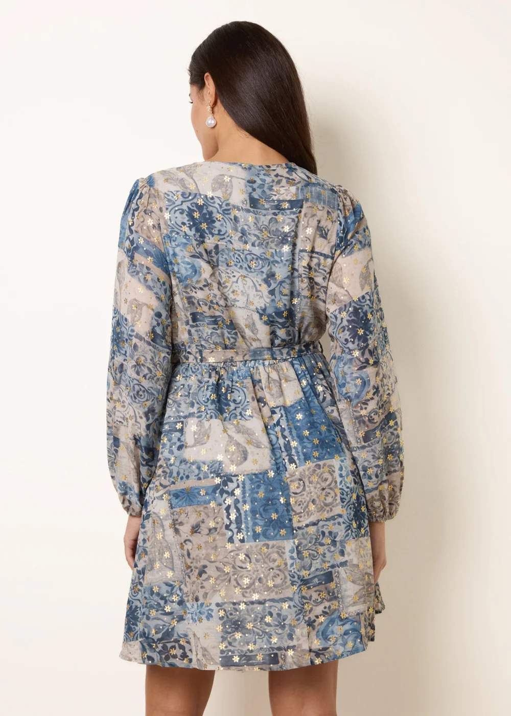 Blue Vanilla Blue Foil Patchwork Mini Dress - M Image 4