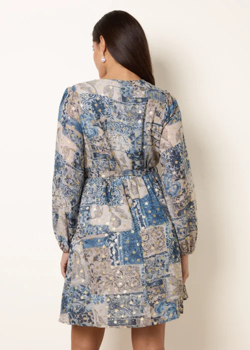 Blue Vanilla Blue Foil Patchwork Mini Dress - M Image 4