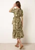 Blue Vanilla Khaki Coconut Button Belted Midi Dress - L Image 4