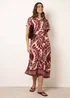 Blue Vanilla Burgundy Tropical Leaf Print Belted Shirt Dress - S Image 1