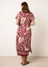 Blue Vanilla Burgundy Tropical Leaf Print Belted Shirt Dress - S Image 4