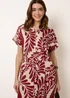 Blue Vanilla Burgundy Tropical Leaf Print Belted Shirt Dress - S Image 2