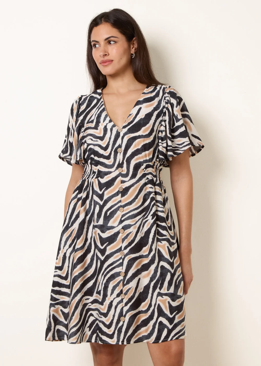 Blue Vanilla Black Coconut Button Shirred Waist Dress - L Blue Vanilla Black Coconut Button Shirred Waist Dress - L