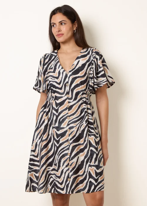 Blue Vanilla Black Coconut Button Shirred Waist Dress - L Image 2