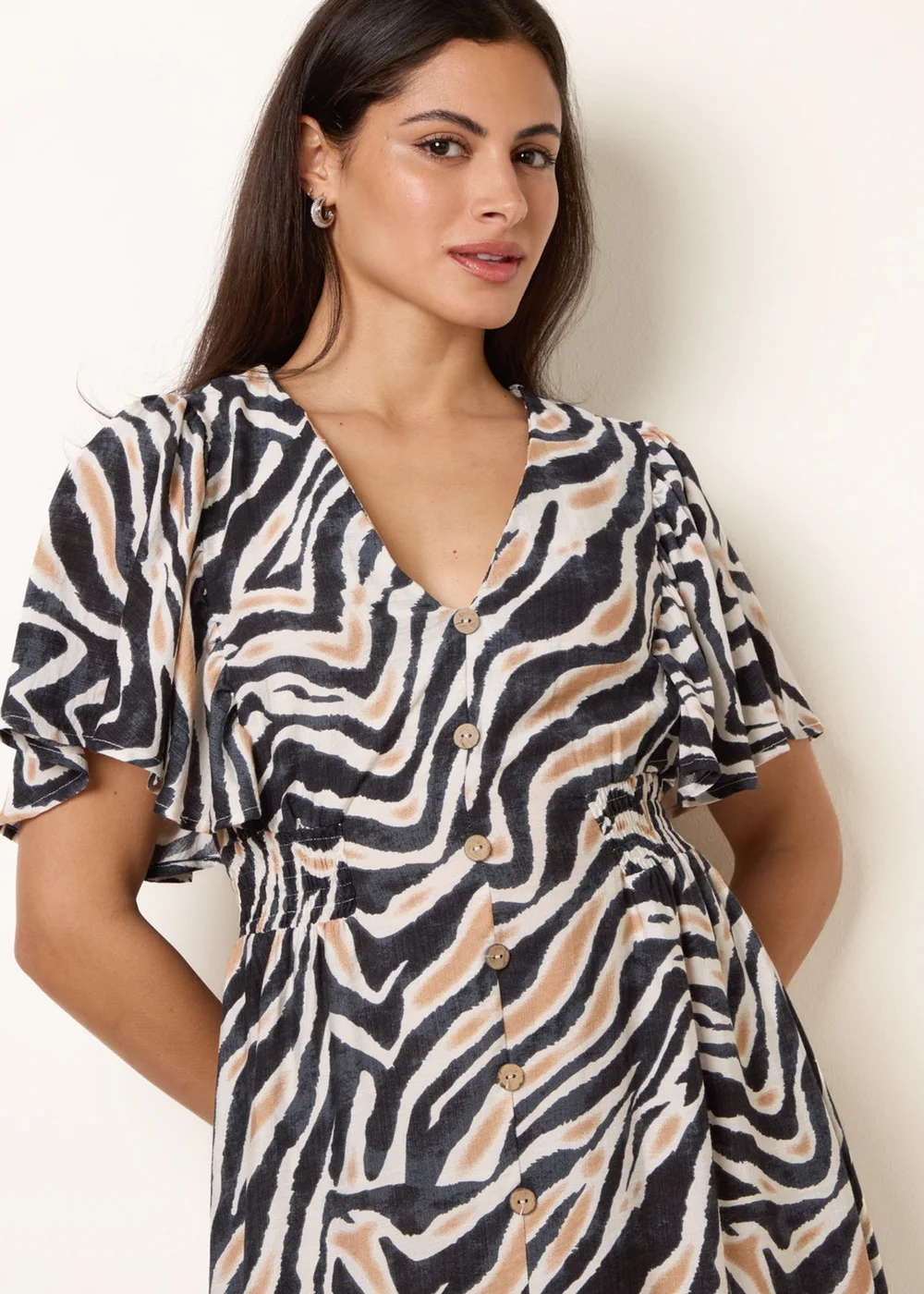 Blue Vanilla Black Coconut Button Shirred Waist Dress - L Image 3