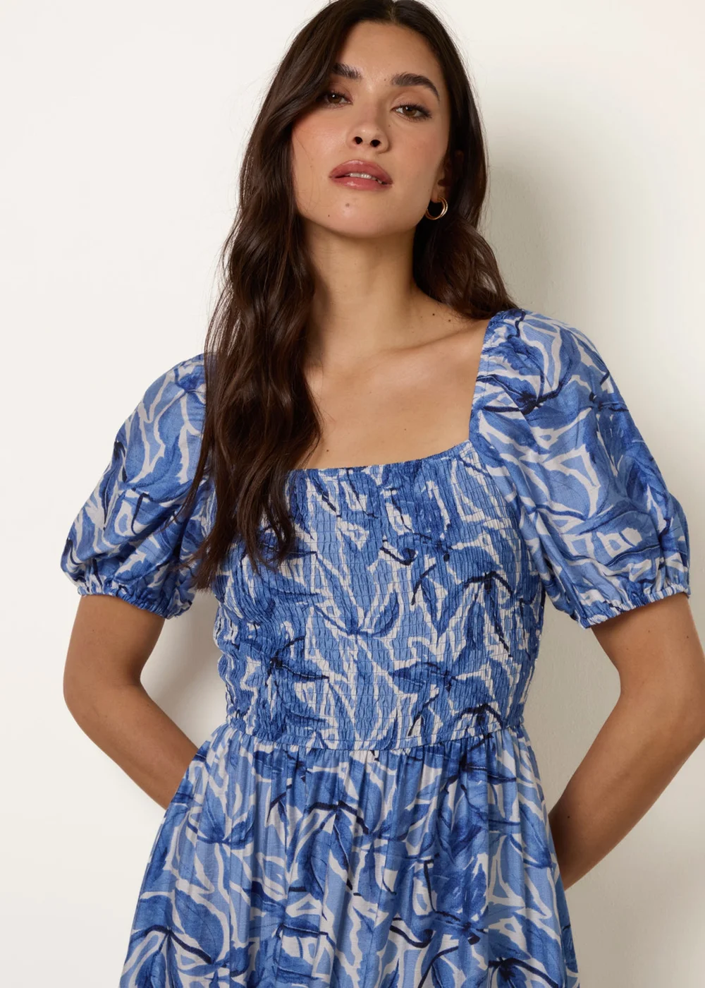 Blue Vanilla Blue Large Floral Printed Square Neck Puff Sleeve Dress - S/M Image 2