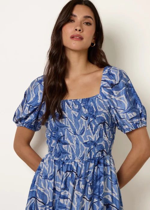 Blue Vanilla Blue Large Floral Printed Square Neck Puff Sleeve Dress - S/M Image 2