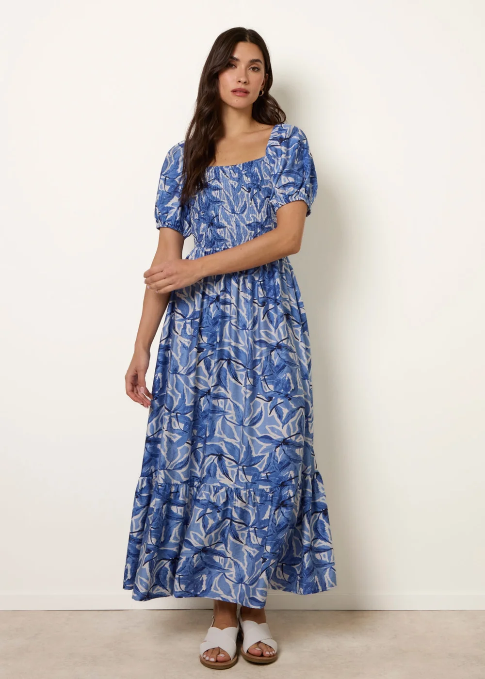 Blue Vanilla Blue Large Floral Printed Square Neck Puff Sleeve Dress - S/M Image 1