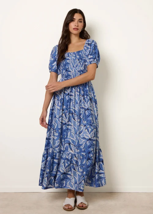 Blue Vanilla Blue Large Floral Printed Square Neck Puff Sleeve Dress - S/M Image 1