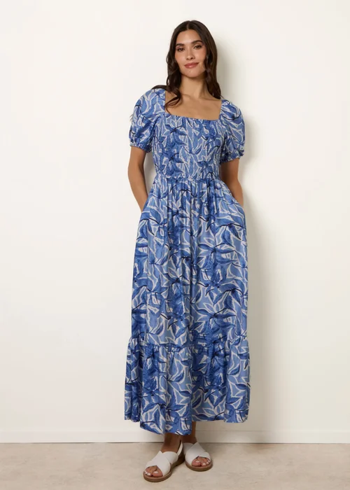 Blue Vanilla Blue Large Floral Printed Square Neck Puff Sleeve Dress - S/M Image 3