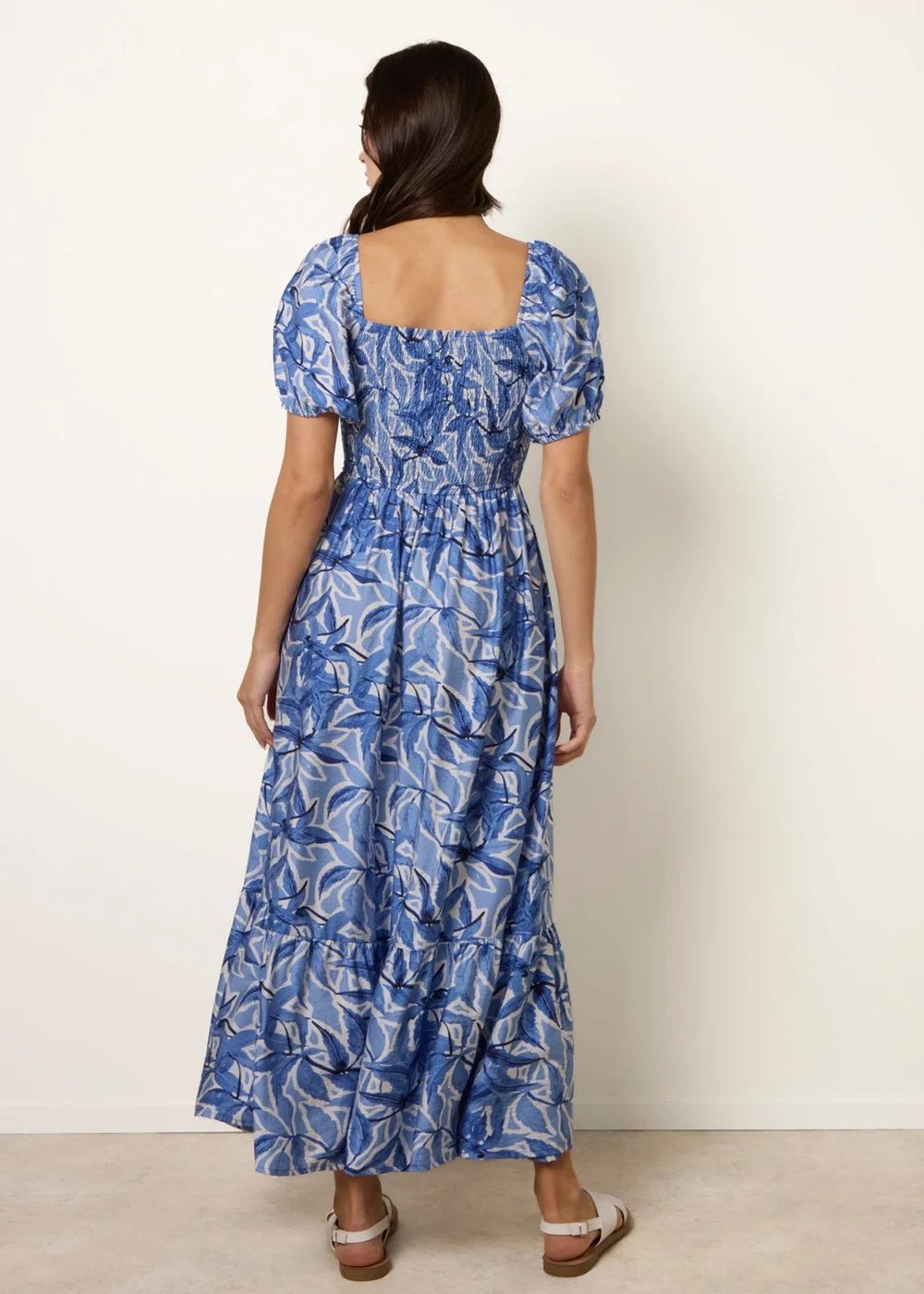 Blue Vanilla Blue Large Floral Printed Square Neck Puff Sleeve Dress - S/M Image 4