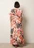 Blue Vanilla Orange V Neck Abstract Leaf Print Dress - M Image 4
