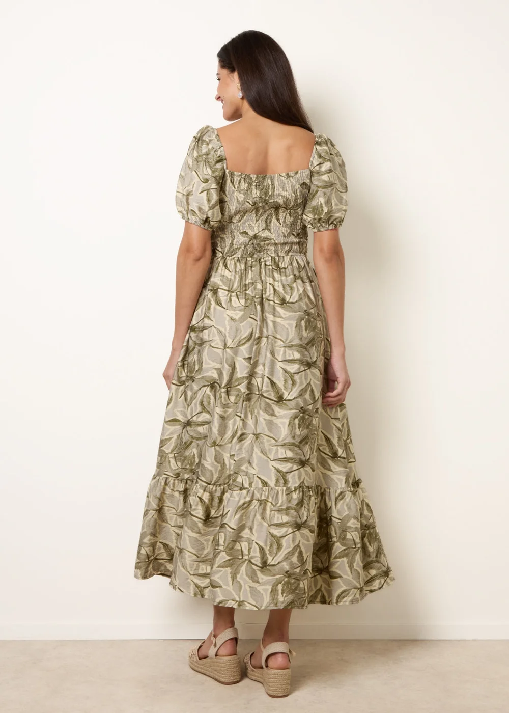 Blue Vanilla Green Large Floral Printed Square Neck Puff Sleeve Dress - M/L Image 4